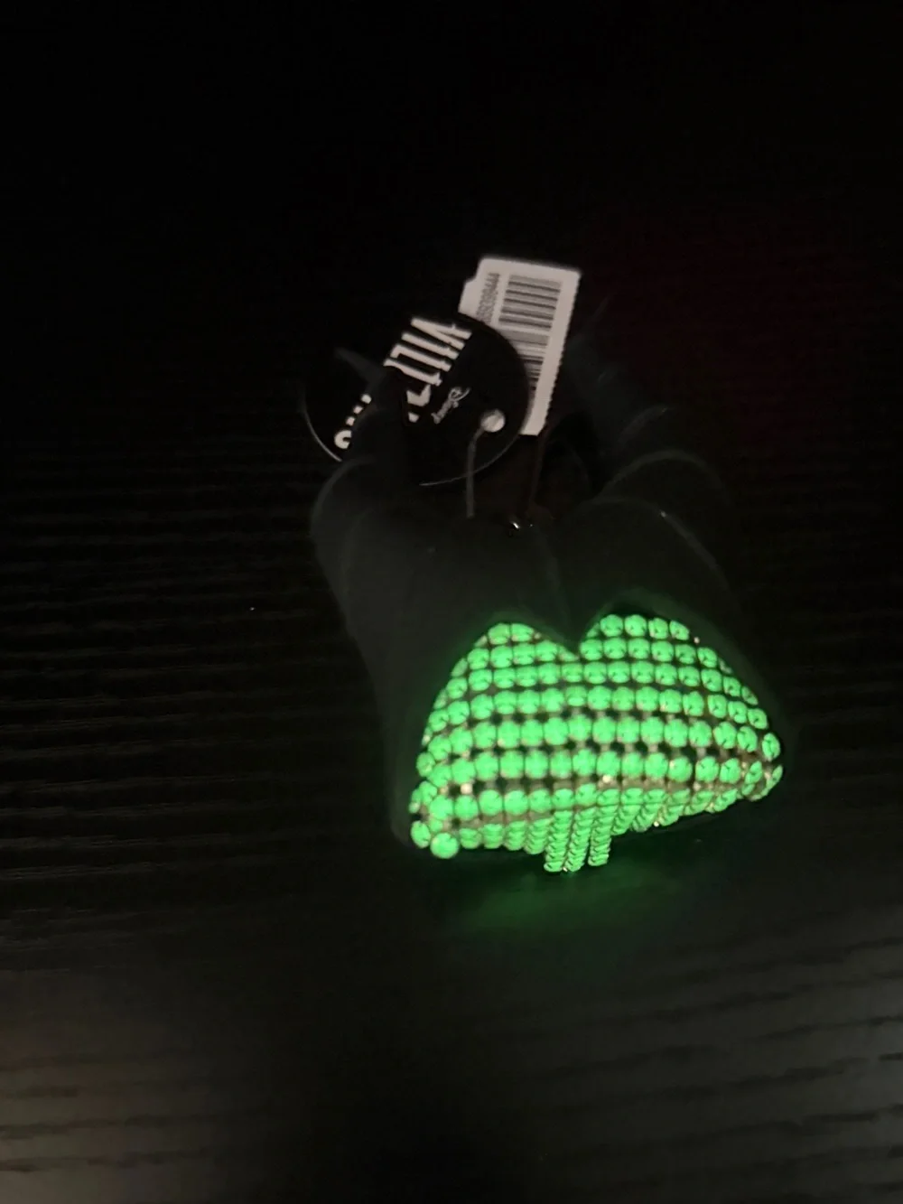 Bath & Body Works Black Horned Heart Keychain with Green Crystal Mesh